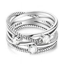 Interwoven Row Three Stone Diamond Ring 2.1 Ct Diamond 14K White Gold Over