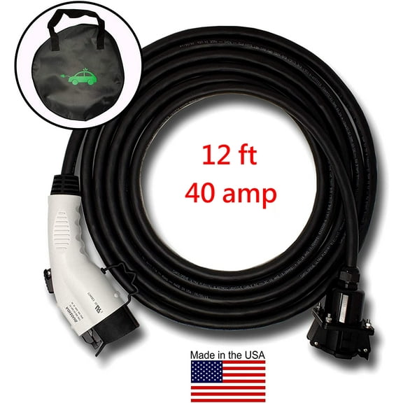 Inteset 12ft 40amp J1772 EV Extension Cord, Made in USA - for Electric Vehicle Charging Stations, Carrying Bag, Ultra-Flex Cable, UL Listed Parts