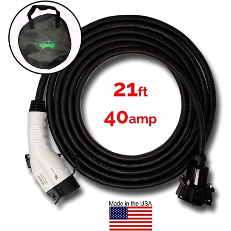 Inteset 21ft 40amp J1772 EV Extension Cord, Made in USA - for Electric Vehicle Charging Stations, Carrying Bag, Ultra-Flex Cable, UL Listed Parts