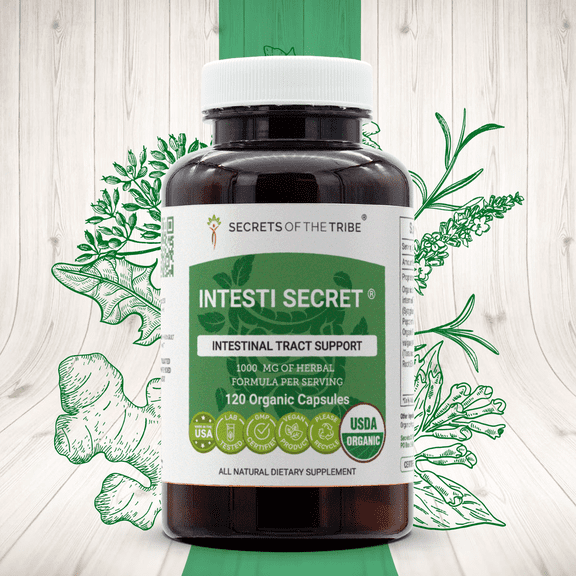 Secrets of the Tribe Intesti Secret Organic Capsules Dietary Supplement, Natural Herb Blend, Made from Peppermint, Dandelion, Cloves, Ginger, Fennel Seed, Lavender 120 Count