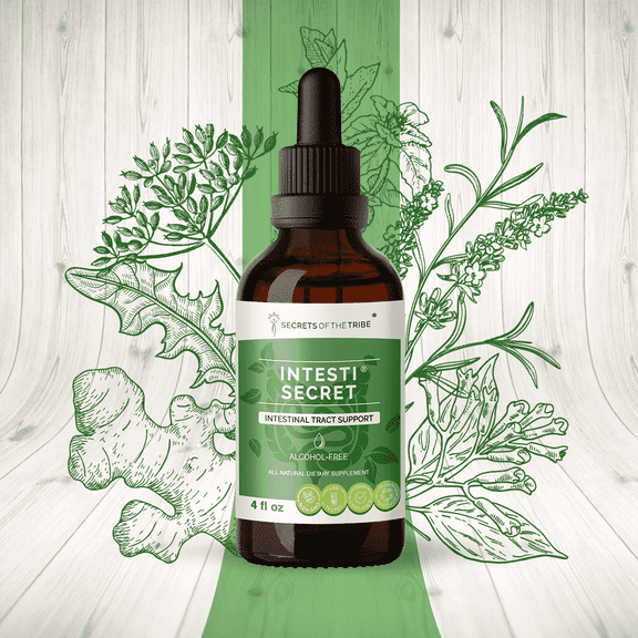 Secrets Of The Tribe Intesti Secret Blend Tincture Dietary Supplement, Natural Extract, Made from Peppermint, Dandelion, Cloves, Ginger, Fennel Seed, Lavender 4 oz