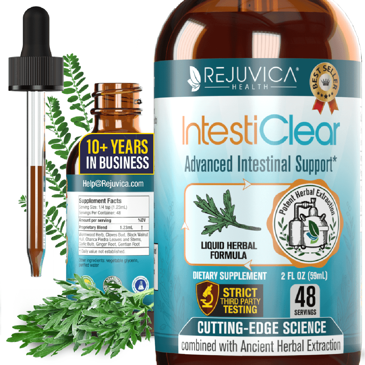 Rejuvica Health IntestiClear - Intestinal Cleanse Support - Contains Wormwood, Black Walnut, Ginger and More