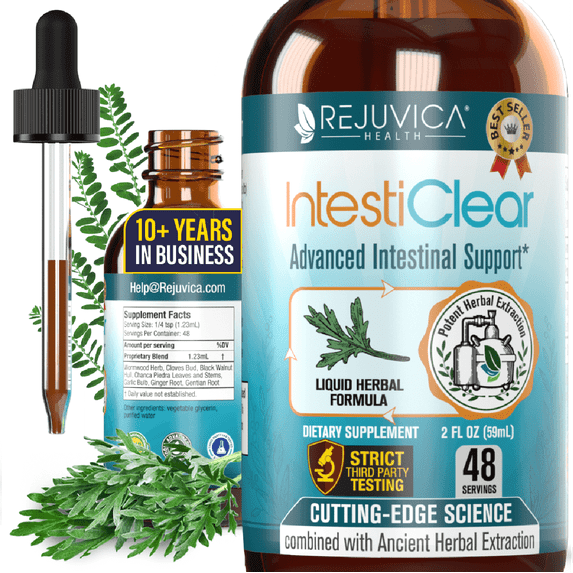 Rejuvica Health IntestiClear - Intestinal Cleanse Support - Contains Wormwood, Black Walnut, Ginger and More