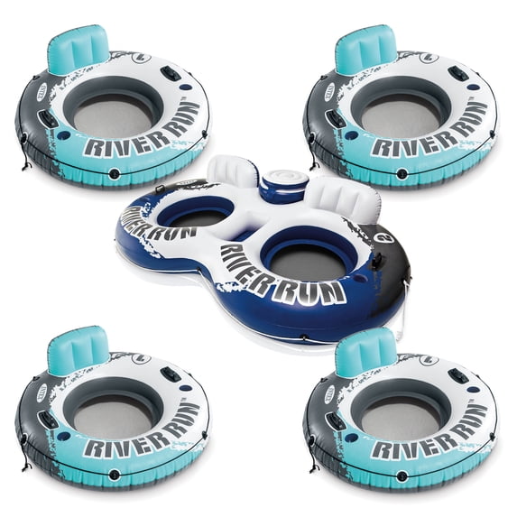 Intex 1 Person Floating Water Tube (4 Pack) & 2 Person Pool Tube