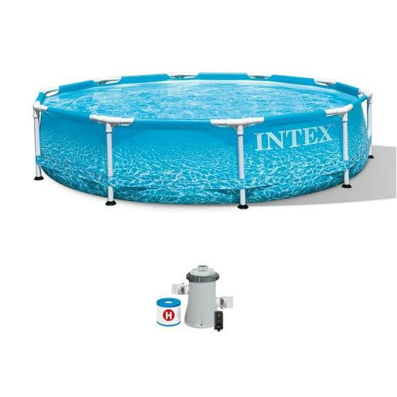 Intex 10' X 30" Beachside Metal Frame Swimming Pool with GFCI 330 GPH Filter Pump Model 28207EH