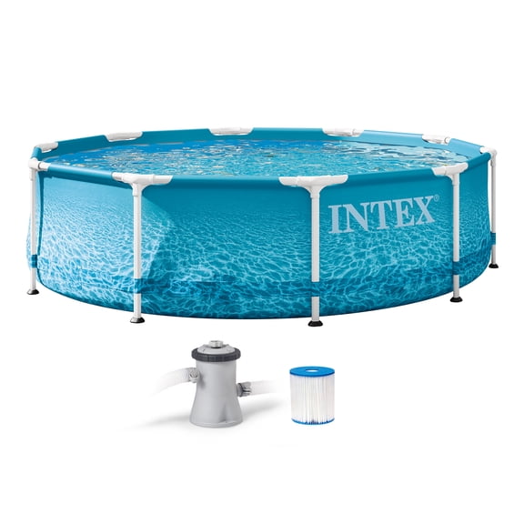 INTEX Round Metal Frame 10ft x 30in Above Ground Swimming Pool Set, Blue