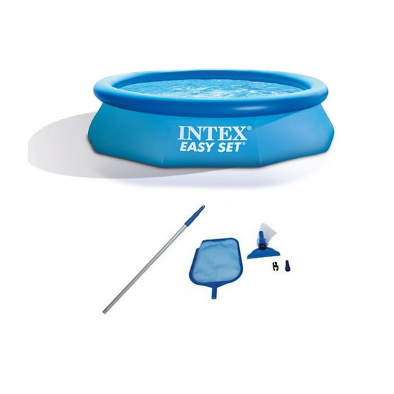 Intex 10'x2.5' Kid Swimming Pool w/Filter Pump & Cleaning Maintenance Kit