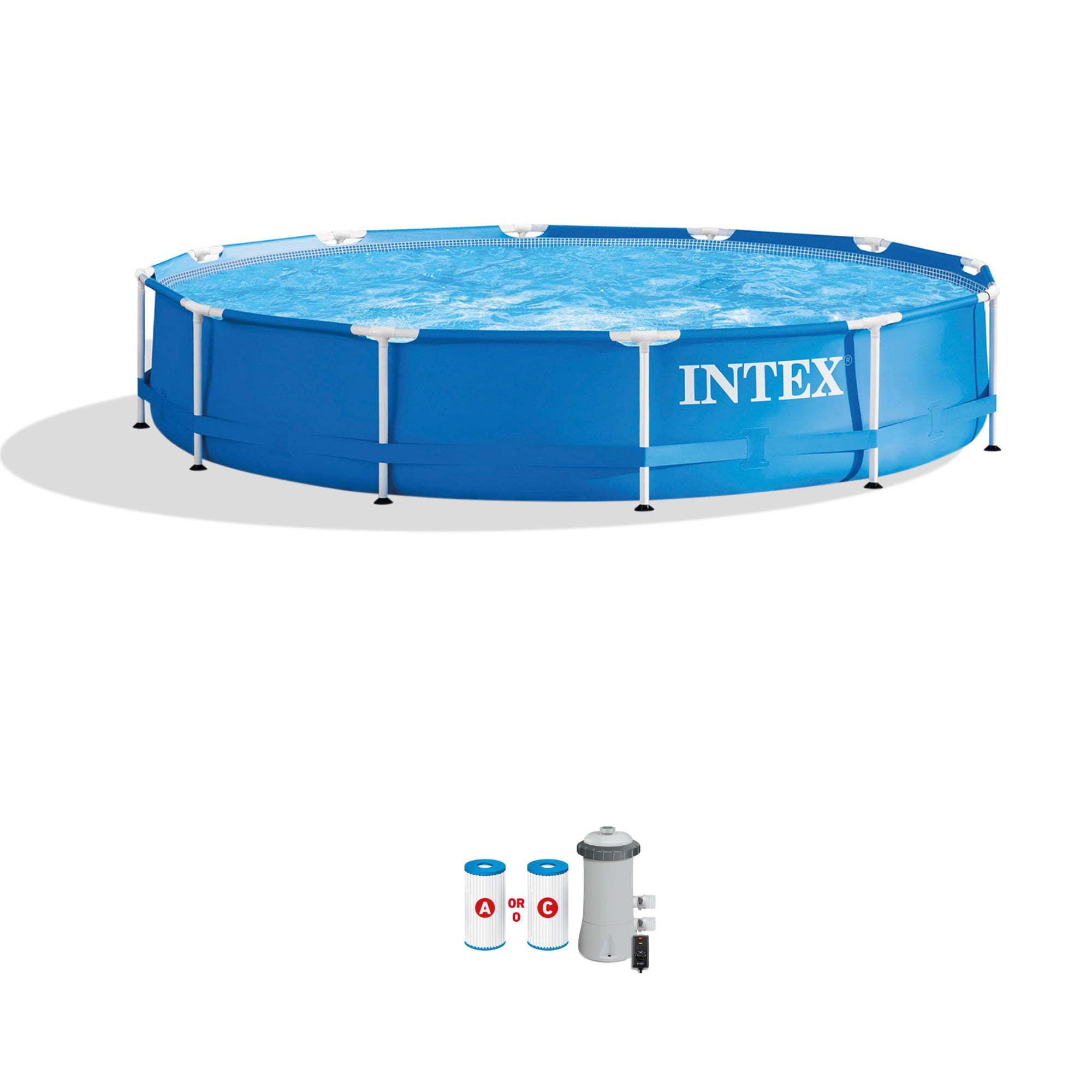 Intex 12 ft Round Blue Metal Frame Above Ground Pool