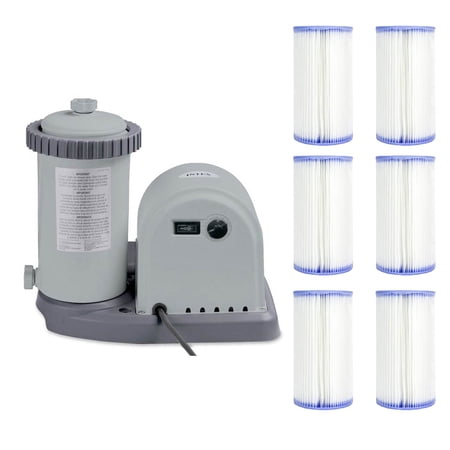 Intex 1500 GPH Krystal Clear Cartridge Filter Pump w/Type A Filters, 6 Pack