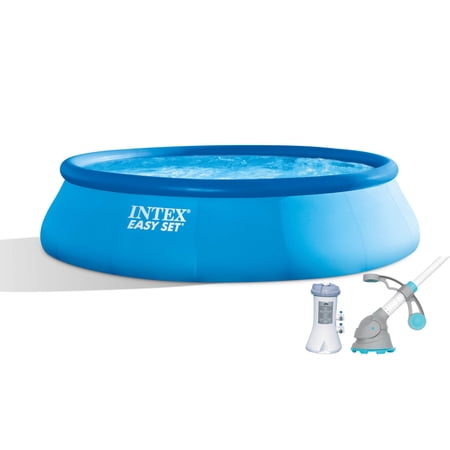 Intex 15ft x 42in Easy Set Inflatable Round Family Swimming Pool & Pump, Vacuum