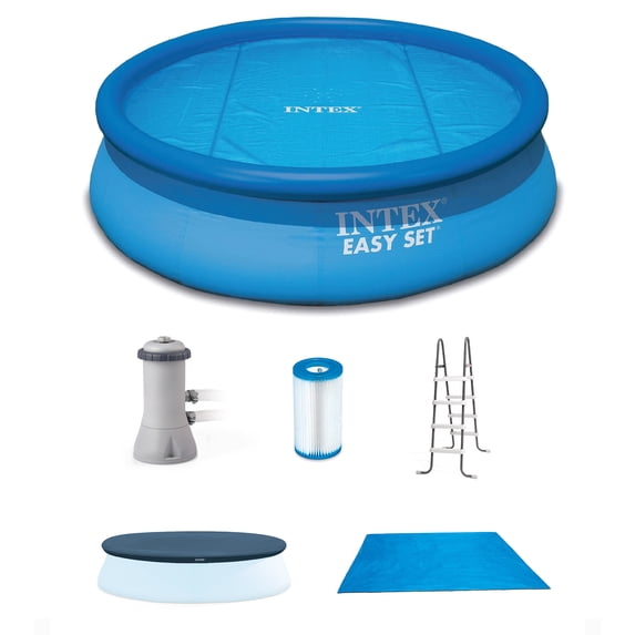 Intex 15ft x 48in Easy Set Above Ground Inflatable Pool w/ Pump and Solar Cover