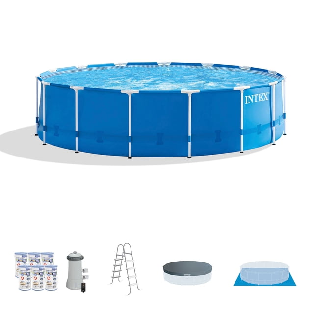 Intex 15ft x 48in Frame Swimming Pool Set w/ Included Pump, Filter Pump ...