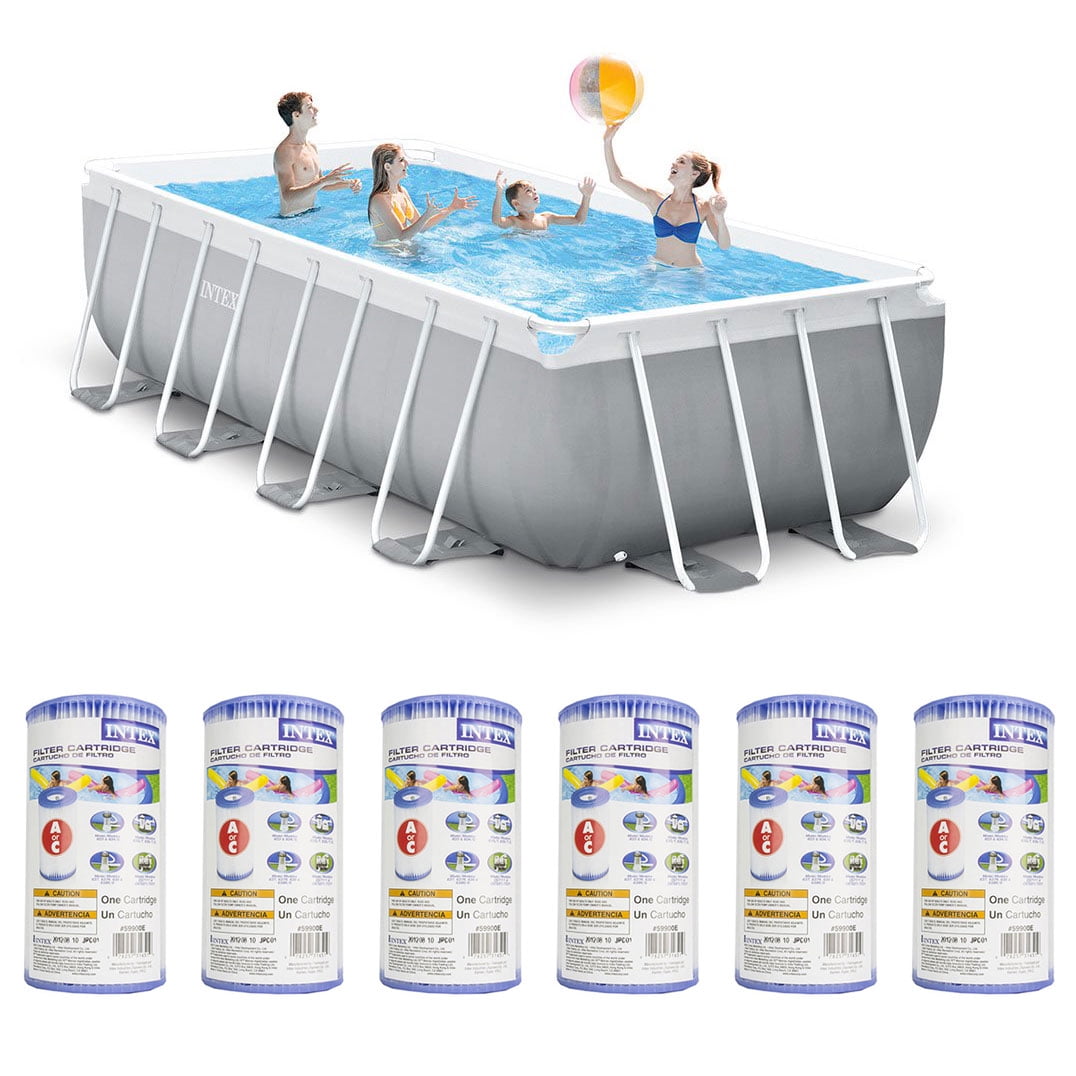 Intex 16ft x 3.5ft Prism Frame Rectangle Pool \u0026 Type A Filter Cartridge (6 Pack)