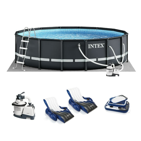 INTEX 16ft x 48in Ultra XTR Above Ground Swimming Pool, Floats (2 Pack), & Inflatable Cooler
