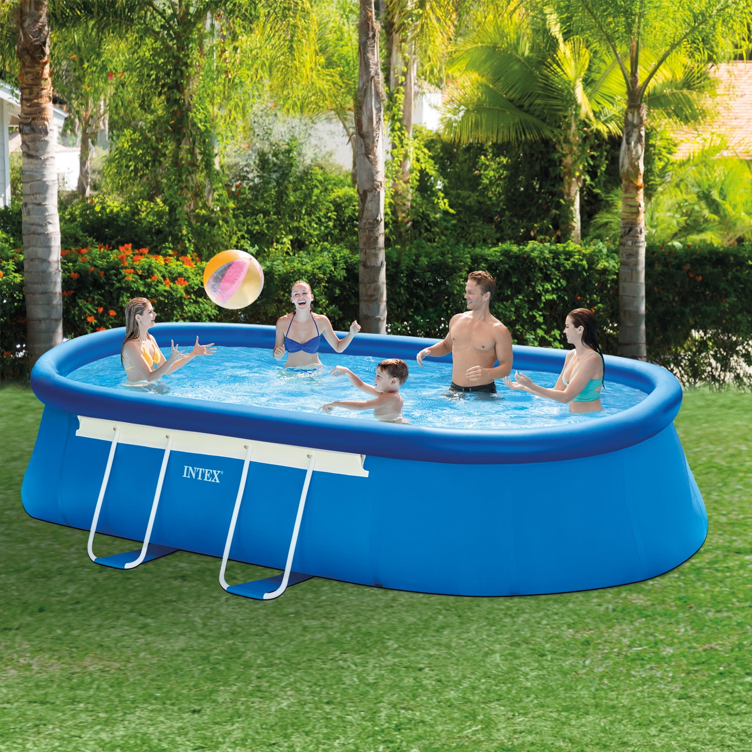 Intex 18' x 10' x 42" Oval Frame Above Ground Swimming Pool with Filter Pump