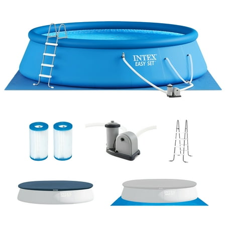 Intex - Inflatable Round Outdoor Above Ground Swimming Pool Set