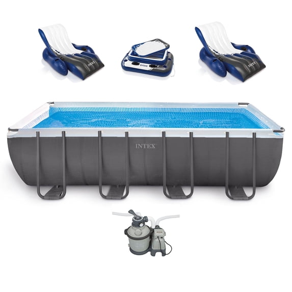 Intex 18' x 9' x 52" Ultra Frame Rectangular Above Ground Pool Set with Floats