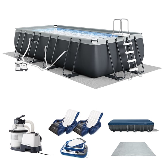 Intex 18' x 9' x 52" Ultra Frame Rectangular Above Ground Pool Set with Floats