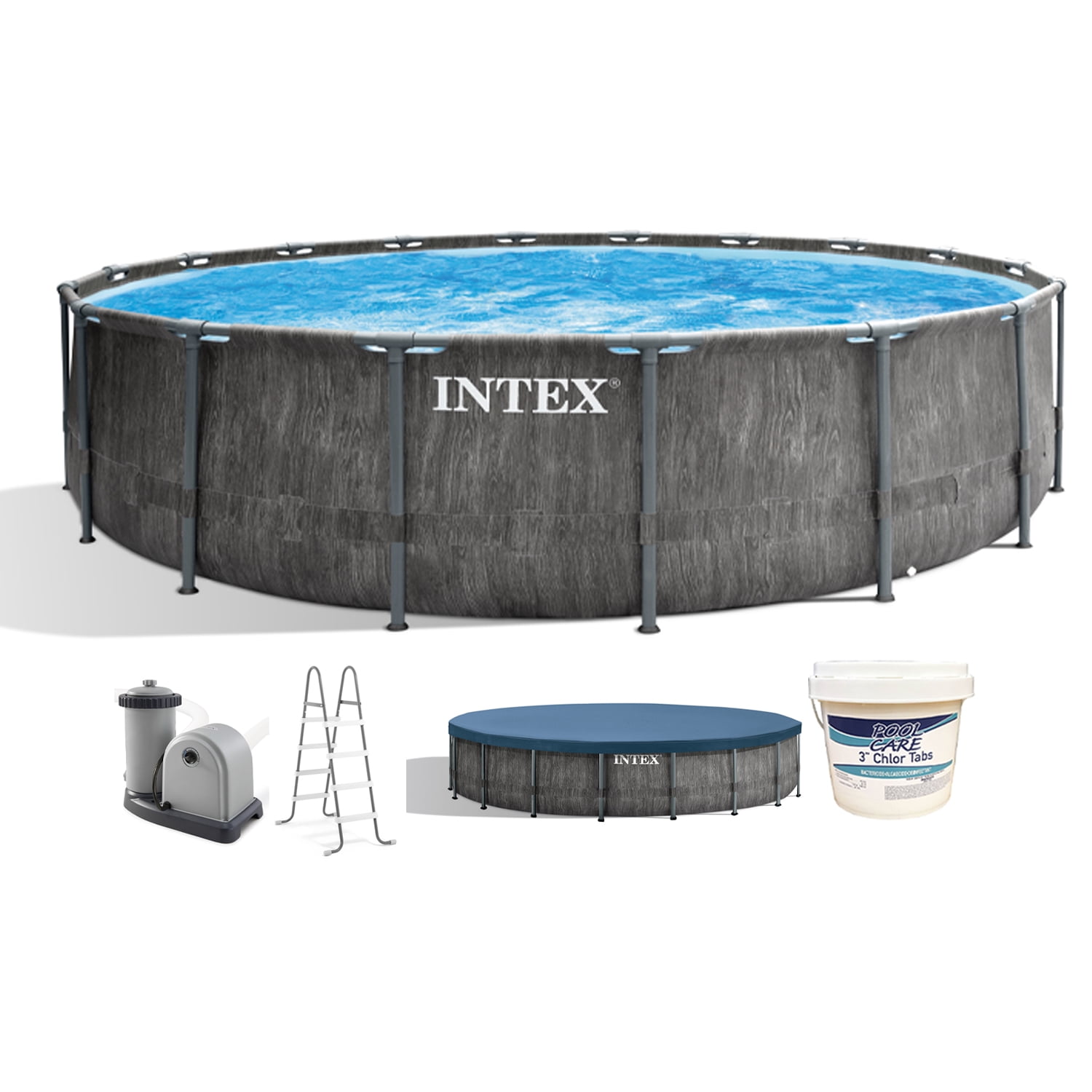 Intex 18Ft x 48In Frame Above Ground Swimming Pool Set & Chlorine Tabs