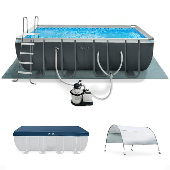 Intex 18Ft x 52In Ultra XTR Rectangular Frame Swimming Pool Kit with Canopy