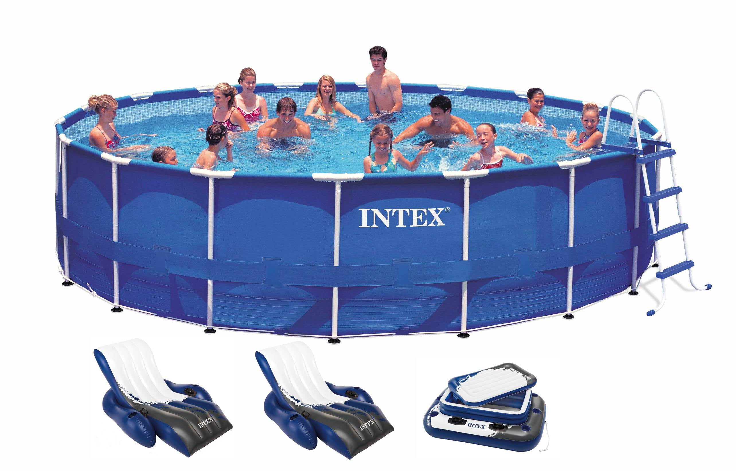 Passiv yderligere over Intex 18ft x 48in Metal Frame Above Ground Round Family Swimming Pool Set &  Pump - Walmart.com