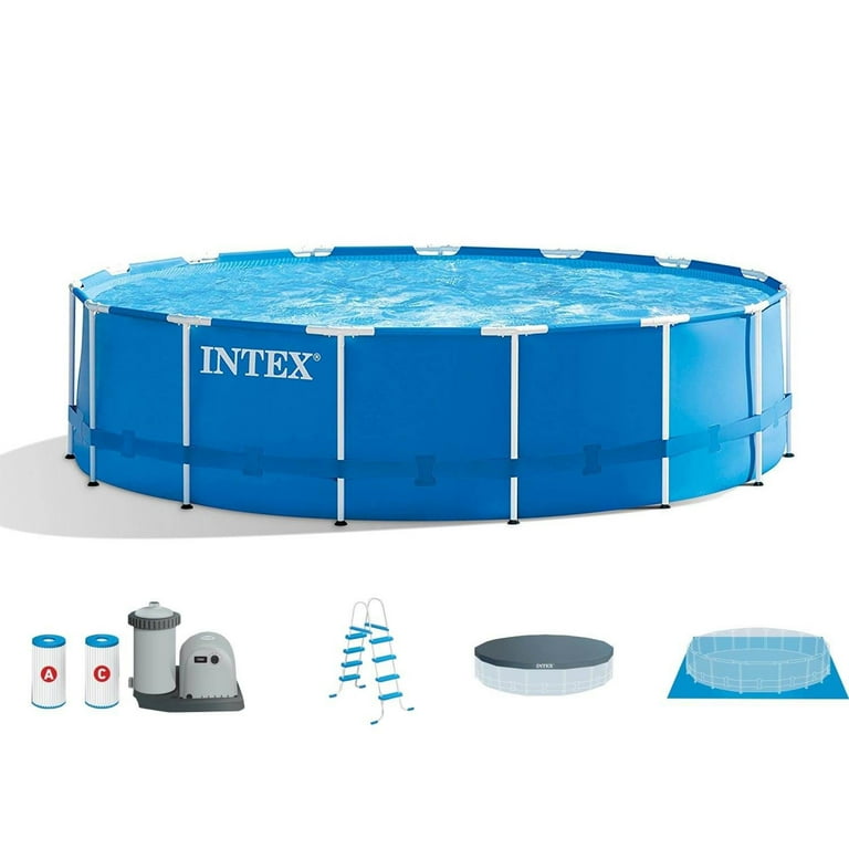 Intex 18ft x 48in metal frame above hotsell ground swimming pool set with 1500 gph pump