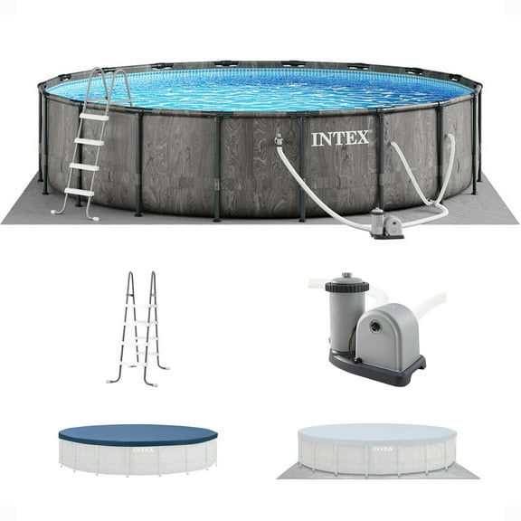 Intex 18ft x 48in Prism Steel Frame Pool Set with Cover, Ladder, Pump
