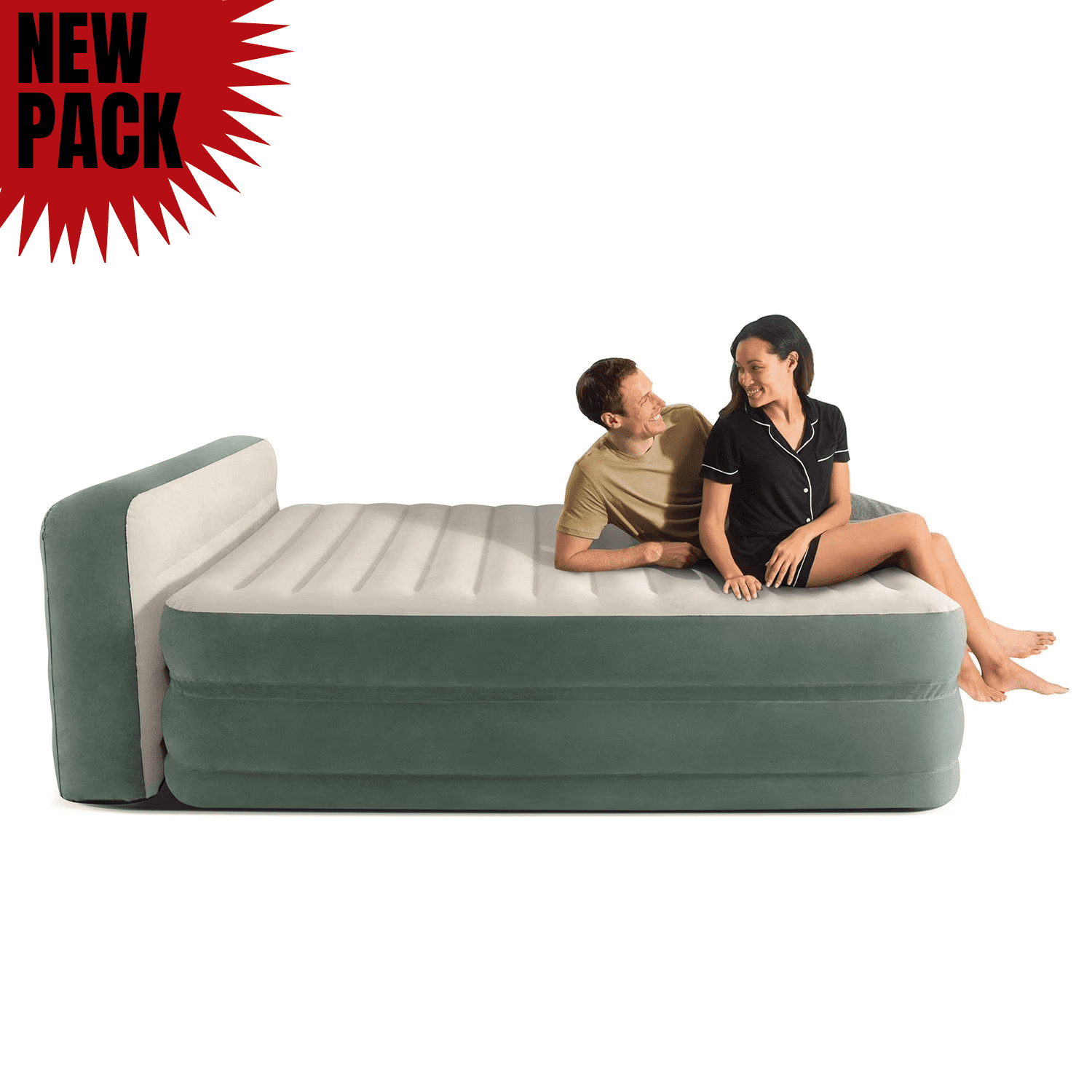 Intex 22" Queen Premium Comfort Air Mattress with Built-In Pump and Headboard (Model 66150S)