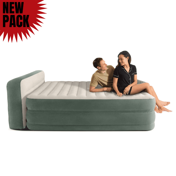 Intex 22" Queen Premium Comfort Air Mattress with Built-In Pump and Headboard (Model 66150S)