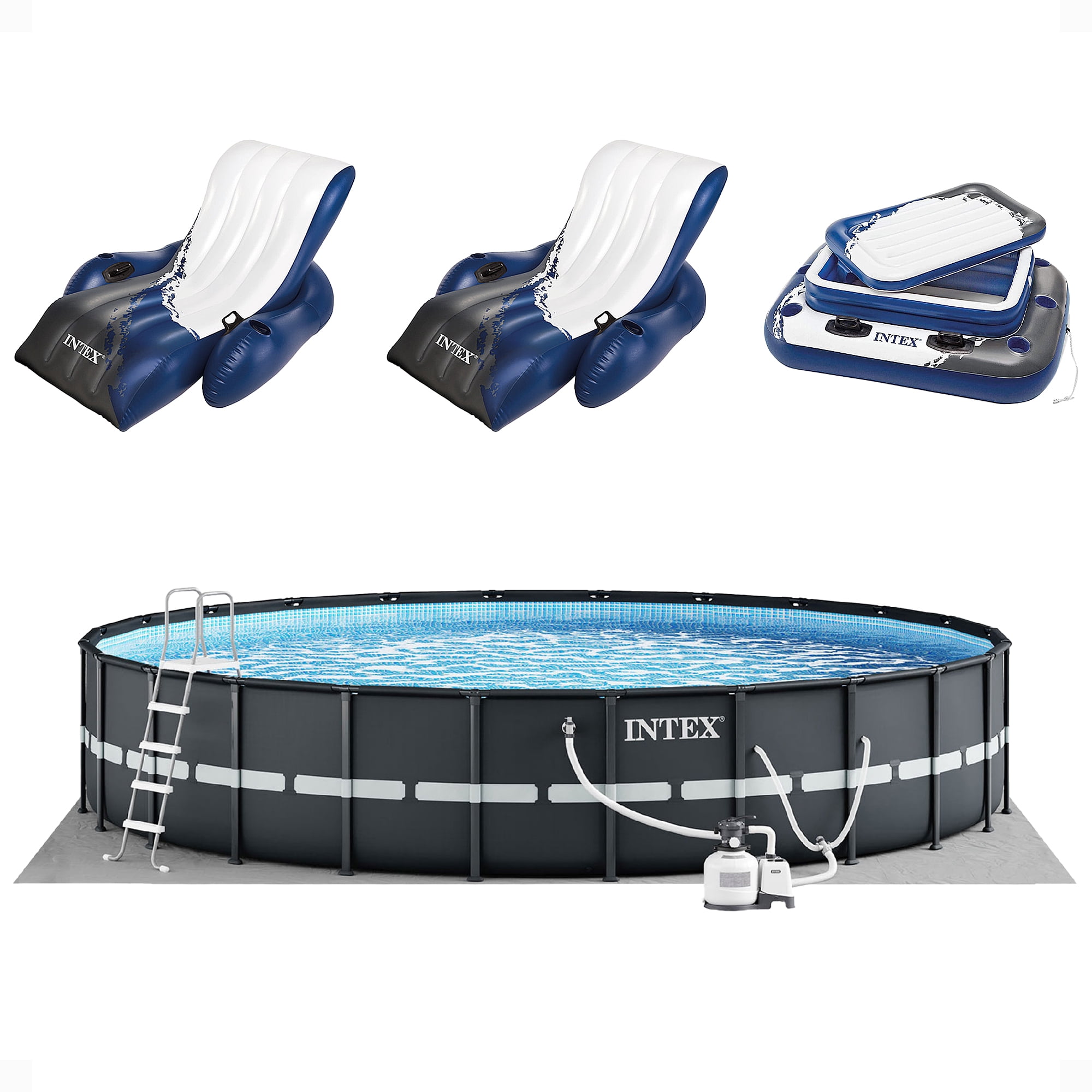 INTEX 24ft x 52in Ultra XTR Above Ground Swimming Pool, Floats (2 Pack), & Inflatable Cooler