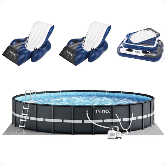 INTEX 24ft x 52in Ultra XTR Above Ground Swimming Pool, Floats (2 Pack), & Inflatable Cooler