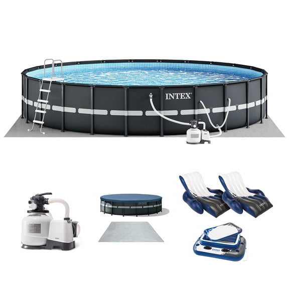 INTEX 24ft x 52in Ultra XTR Above Ground Swimming Pool, Floats (2 Pack), & Inflatable Cooler