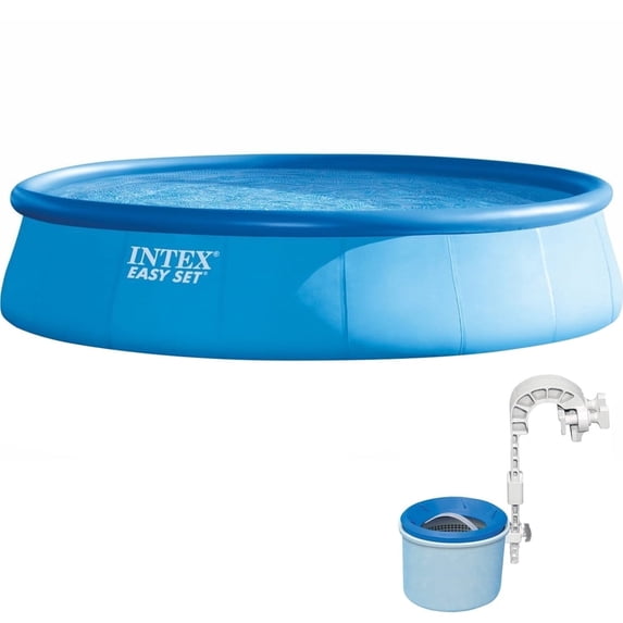 Intex 26175EH Easy Set Inflatable Pool (18' x 48") Bundle with Intex Deluxe Wall Mount Surface Pool Skimmer