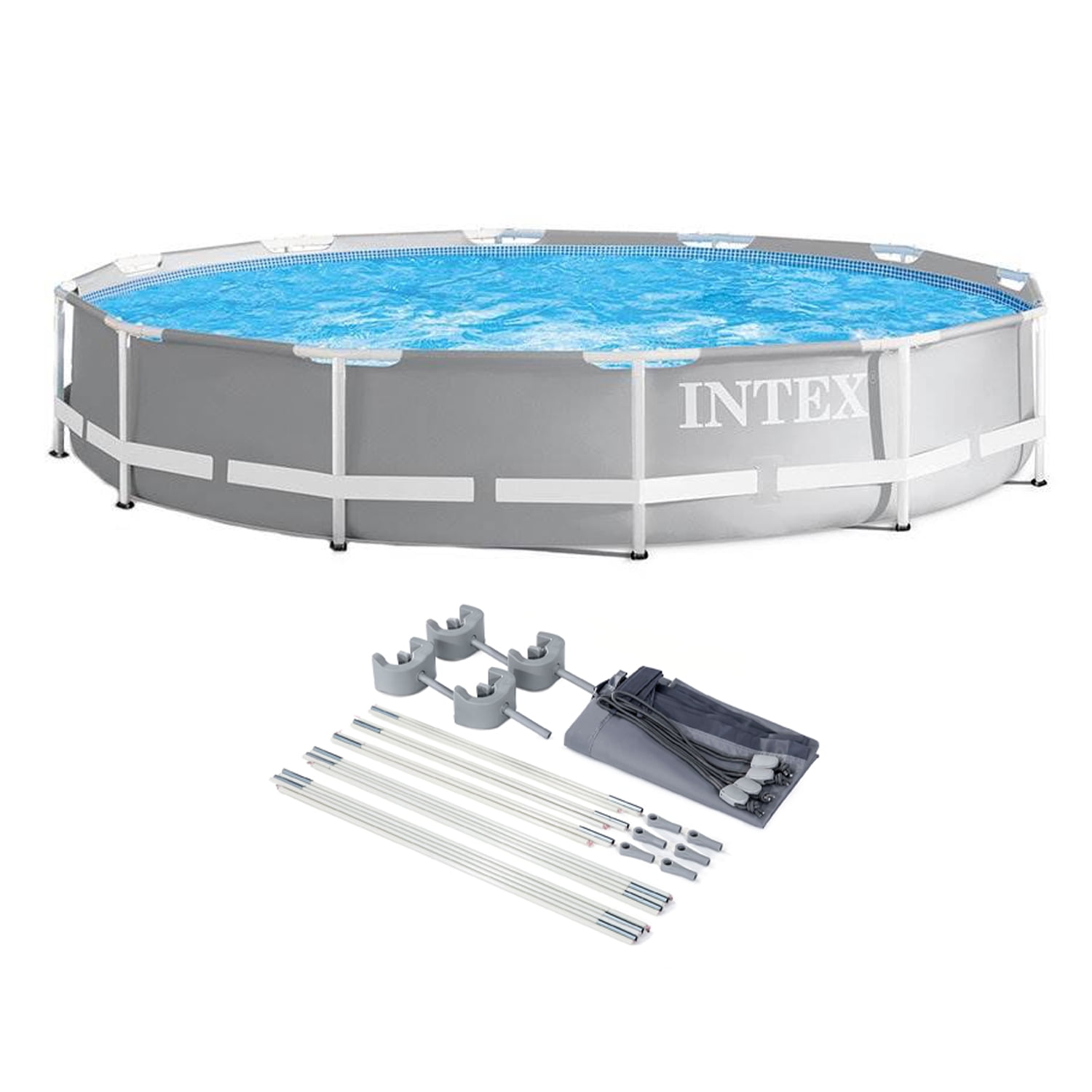 Gray 10ft Round Metal Frame Above Ground Pool Set