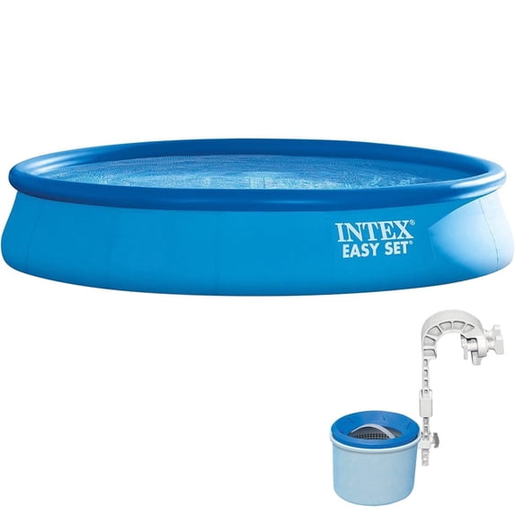 Intex 28157EH Easy Set Inflatable Pool Set (15' x 33") Bundle with Intex Deluxe Wall Mount Surface Pool Skimmer
