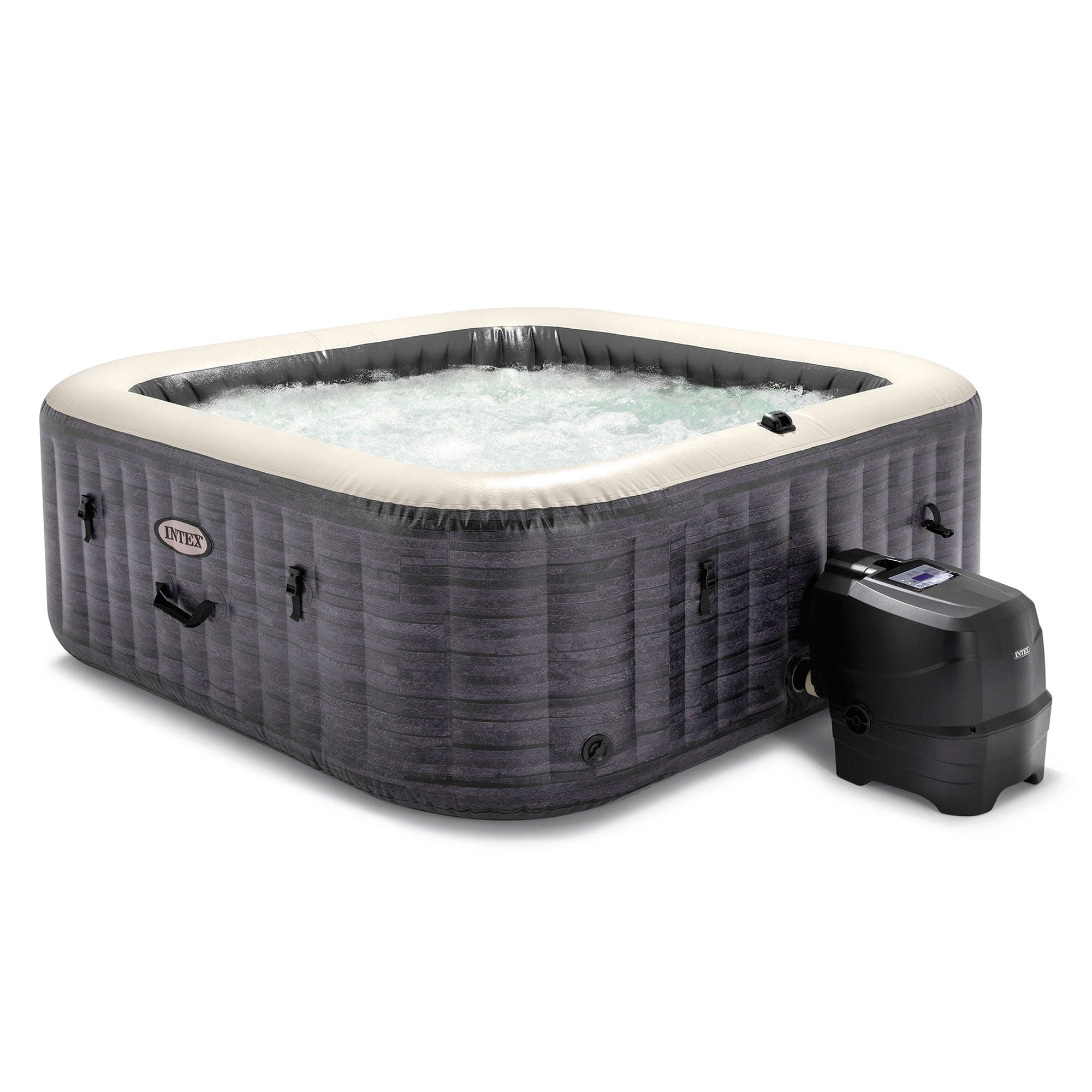 INTEX PureSpa Plus Greystone Deluxe 6 Person Inflatable Hot Tub Spa w/ Jets