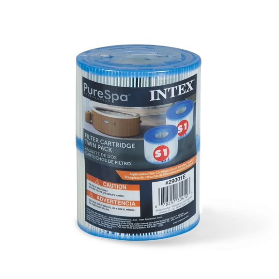 Intex 29001E PureSpa Type S1 Easy Set Hot Tub Spa Filter Replacement Cartridge, 2 Pack
