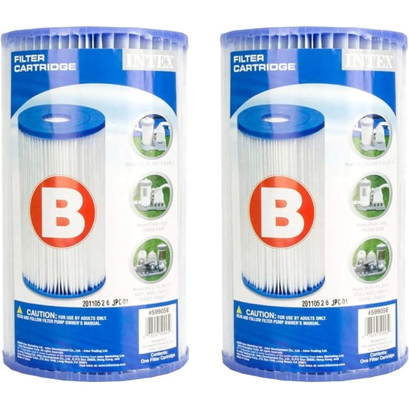 Intex 29005E Swimming Pool Type B Replacement Filter Pump Cartridge, (2 Pack)
