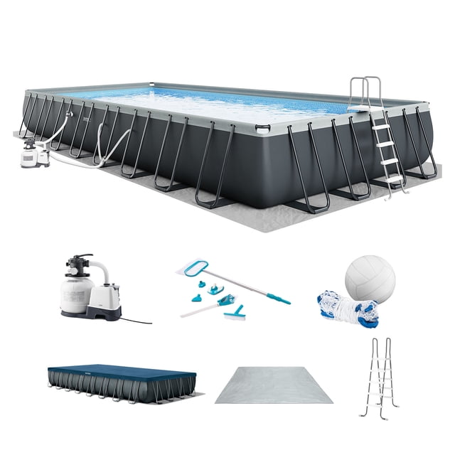 Intex Family Rectangular Pool INTEX Ultra XTR Rectangular Outdoor Metal Frame Pool Set with Sand ...
