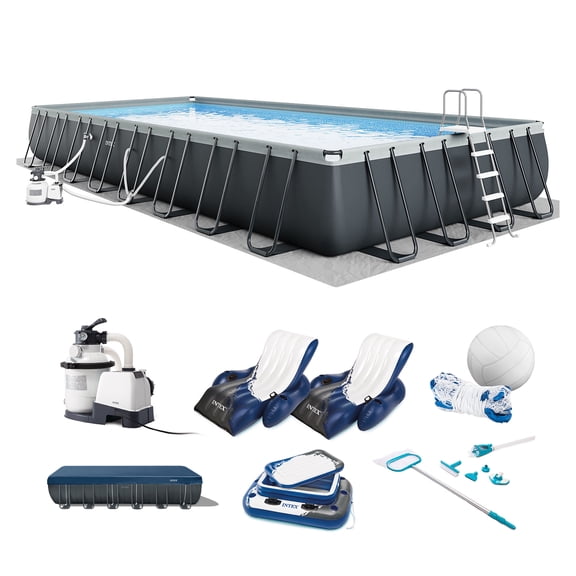INTEX 32ft x 16ft x 52in Ultra XTR Above Ground Pool, Floats (2 Pack), & Inflatable Cooler