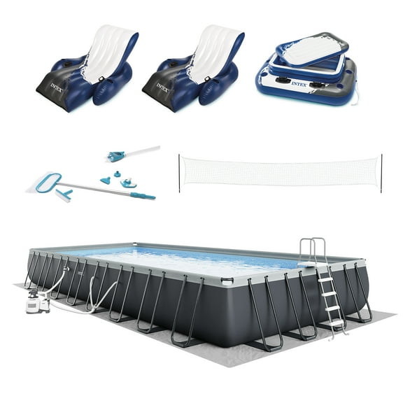 INTEX 32ft x 16ft x 52in Ultra XTR Above Ground Pool, Floats (2 Pack), & Inflatable Cooler