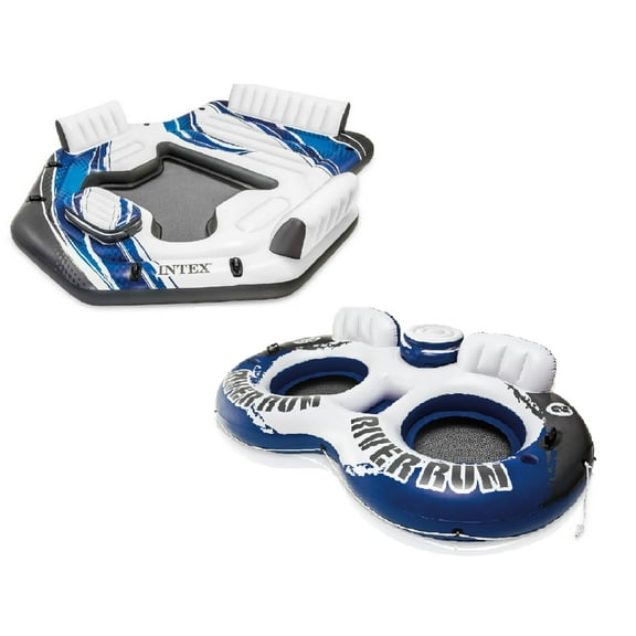 Intex 5 Seat Lounging Pool Float & 2 Seat Pool Tube Float w/ Cooler & Repair Kit