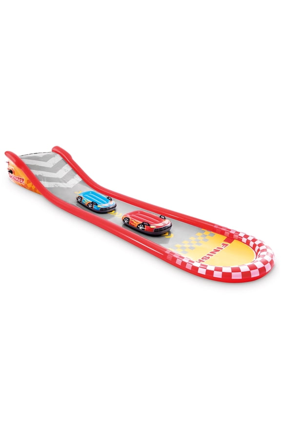 18.5 Foot Long Inflatable Racing Fun Water Slide Track with 2 Surf Car Riders for Ages 6 and up