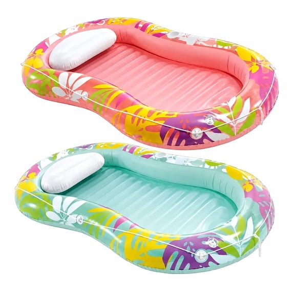 Intex Tropical Oasis Inflatable, Single Pack, Lounger Pool Float W Cup Holder - Colors May Vary - (66"x21"), Relaxation Float for Adults, Durable Design for Pool, Beach, & Lake-Summer Float (57803EP)