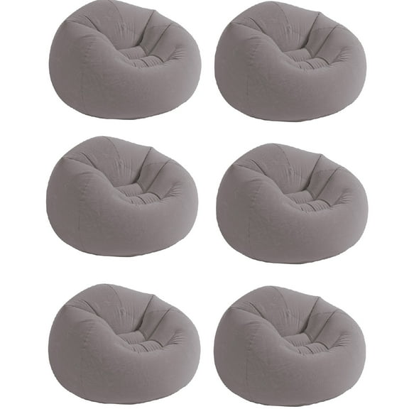 Intex 6 Pack Beanless Bag Chair, Inflatable Portable Lounge Seating, Gray
