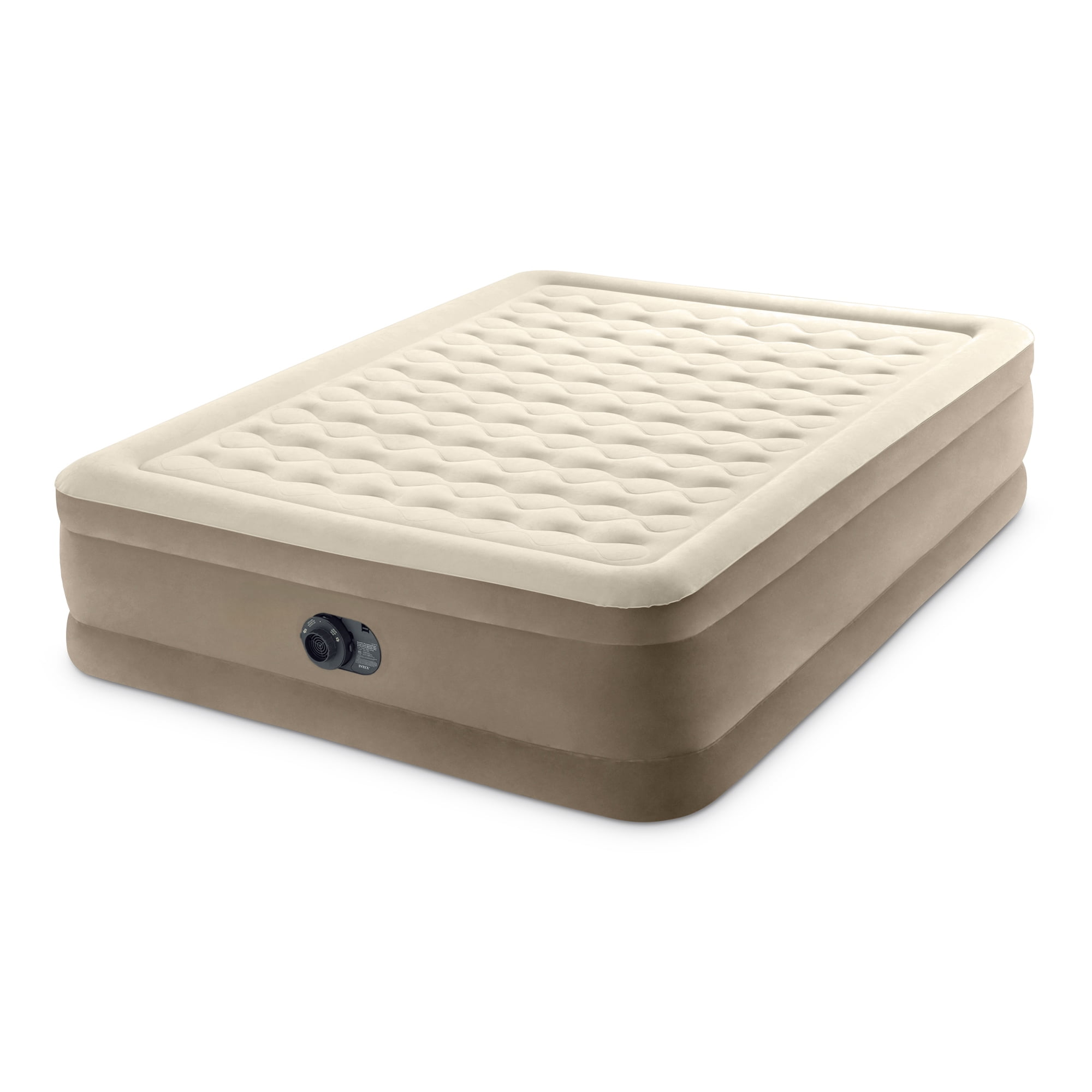 Queen Beige Raised Air Mattress with Built-in Pump