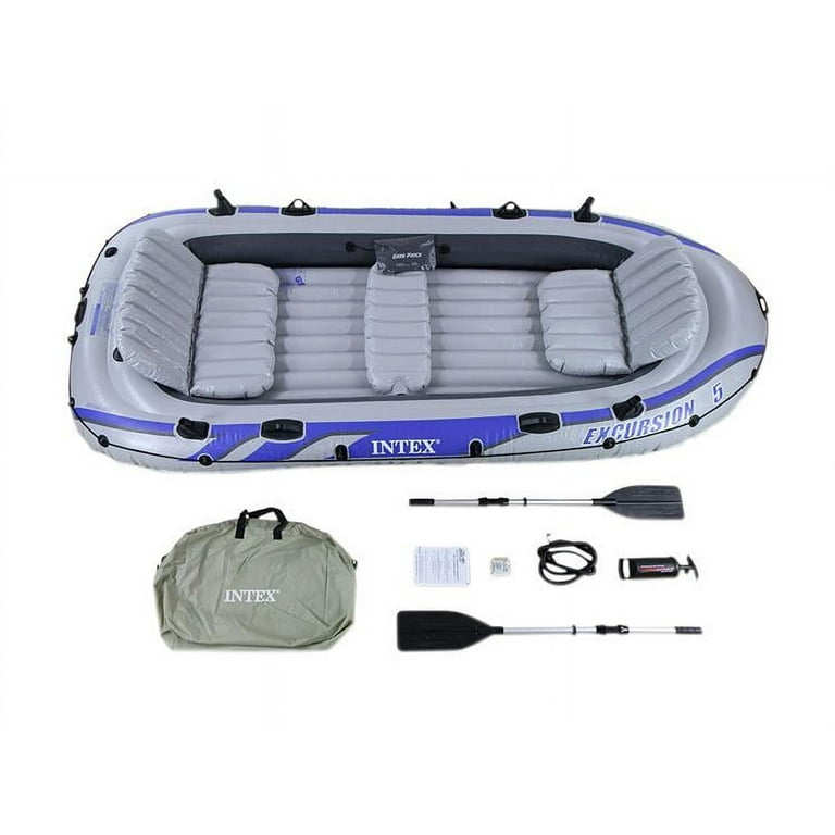 Intex Excursion 5 Person Inflatable Rafting and Fishing Boat Set