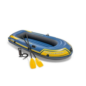 INTEX 68367EP Challenger 2 Inflatable Boat Set: Includes Deluxe 48in Boat Oars and High-Output Pump Triple Air Chambers Welded Oar Locks 2-Person 440lb Weight Capacity
