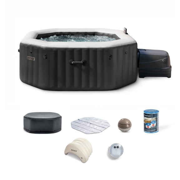 Intex 79" X 28" PureSpa Jet and Bubble Deluxe Inflatable Hot Tub Set with Energy Efficient Cover, 4-Person 28457EP
