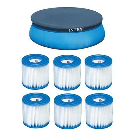 Intex 8' Above Ground Pool Vinyl Cover Tarp & Type H Easy Set Filter (6 Pack)